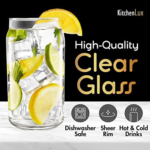 16 oz Can Shaped Glass Cups, Set of 12 Beer Can Glasses, Aesthetic Soda Can Cup Clear Glass Tumbler Beer Glasses, Cute Cups Tall Cocktail Drinkware, Cool Drinking Glasses for Kitchen, Modern Glassware