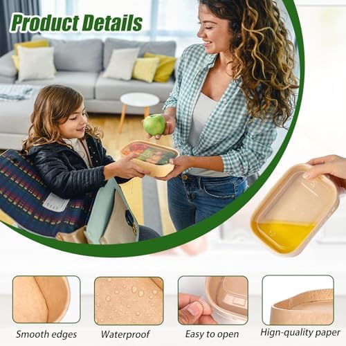 50-Pack 29oz Disposable Kraft Paper Bowls【with Lids and Forks】, Meal Prep Containers Disposable Deli Containers Holiday Party Food Trays Take Out Containers, Microwave Safe for Hot/Cold Food
