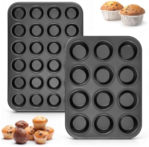 E-far Muffin Pan Set of 2, Regular 12-Cup & Mini 24-Cup Cupcake Pan