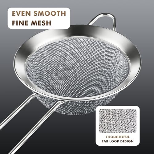 NileHome 3 Piece Stainless Steel Mesh Strainers,Silver(2.8"+4.6"+6.3")