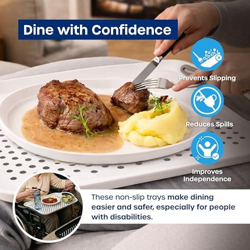 Food Trays for Eating on Couch - 2 Pack - Non Slip Dinner Trays for Eating Set of 2 Non Slip Serving Tray and Food Tray with Handles (Black & White)