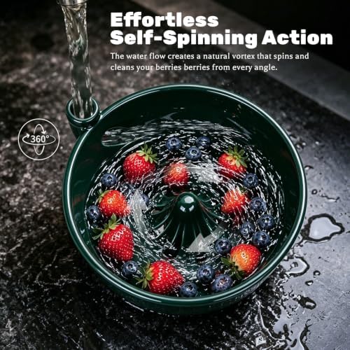 Ceramic Berry Washing Bowl with Auto-Spin Swirl Drainage
