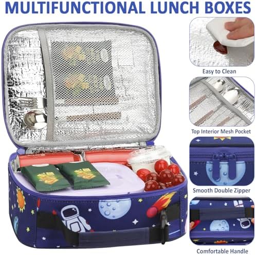 Tenot Lunch Box Kids Insulated Lunch Tote Bag Blue Space