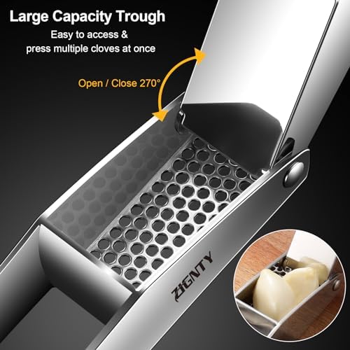Garlic Press Stainless Steel, Garlic Mincer Tool No Need to Peel