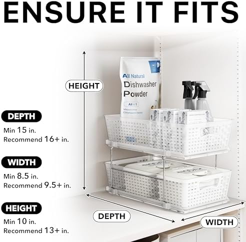 Simple Houseware 2 Tier Pull-Out Sliding Drawer Under Sink Storage, Clear