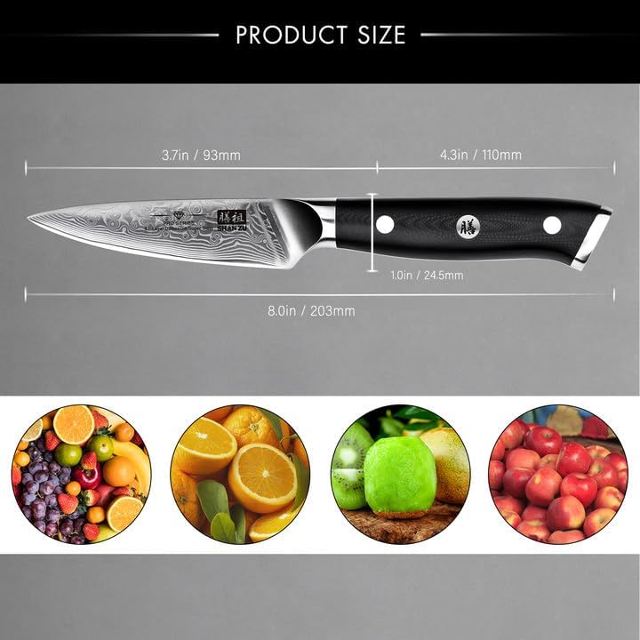 SHAN ZU 4 In Damascus Paring Knife, Professional Extra Sharp Kitchen Knife