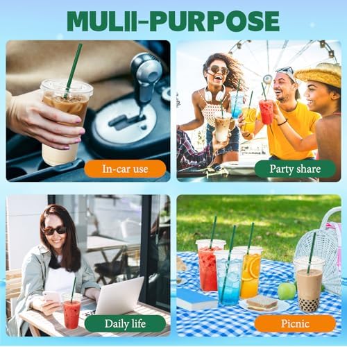 Qinsihwn 25 Sets 20 oz Plastic Cups with Lids and Green Straws,Disposable Iced Coffee Cups,Clear To Go Cups for Cold Drinks,Smoothies,Juice,Party,Picnic
