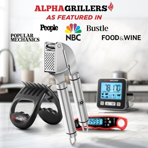 Alpha Grillers Garlic Press Stainless Steel, Mincer, Crusher & Peeler