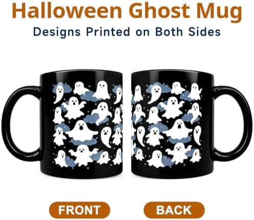 Halloween Ghost Coffee Mug,Cute Spooky Ghost Ceramic Black Cup 11oz