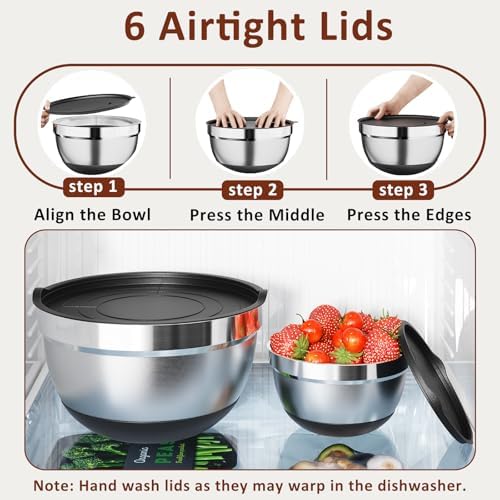 9 Pack Mixing Bowls with Airtight Lids & Grater Attachments, Black