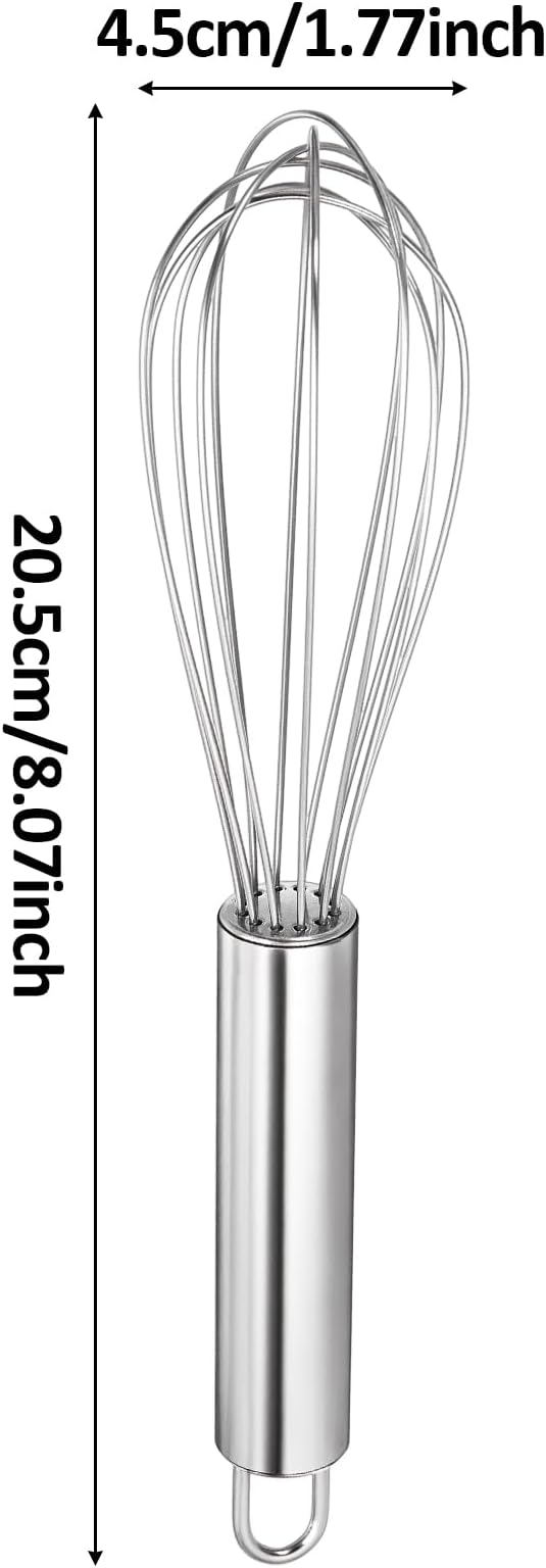 Stainless Steel Whisk Professional Whisk for Kitchen Cooking Ergonomic Handle Dishwasher Safe Perfect for Blending, Whisking, Baking, Beating (8 inches Silver)