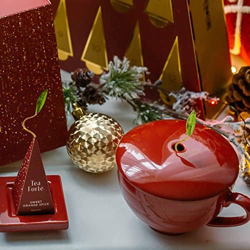 Tea Forte Cafe Cup Ruby Red Porcelain Tea Cup and Lid, Steeps 8 oz., Microwave and Dishwasher Safe (Pack of 2)