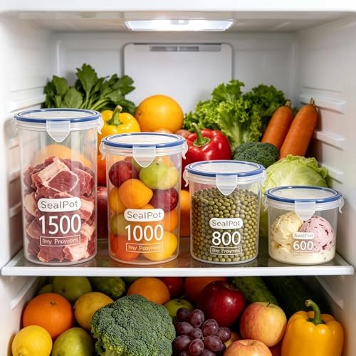 Food Storage Containers Set for 4 Pack, Freezer Containers with Airtight Lids - Microwave, Dishwasher & Freezer Safe - BPA-Free Containers for Fruits, Salads, Grains, Leftovers & More