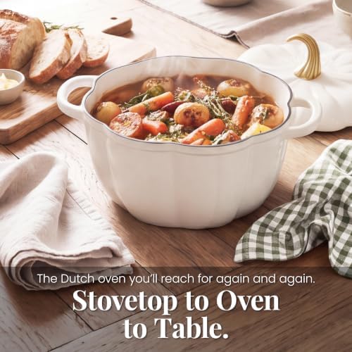 Larder & Vine 5.5 qt Pumpkin Enameled Cast Iron Dutch Oven Pot, White