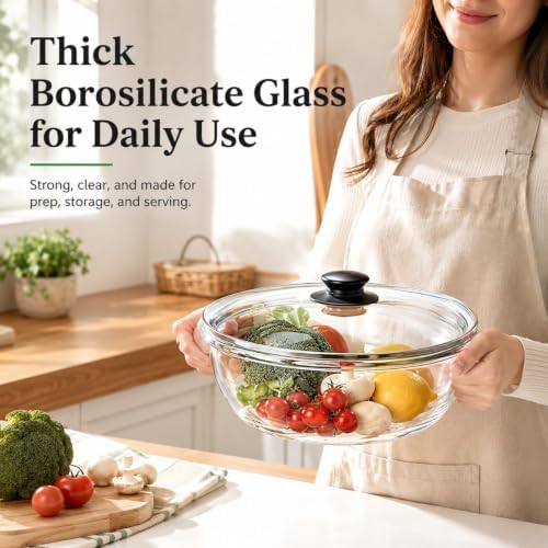 6 QT Large Glass Mixing Bowl with Lid for Sourdough Bread Making & Proofing