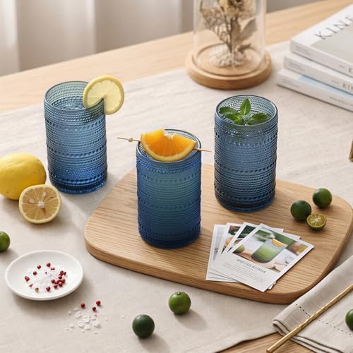 Moretoes Large 15oz Blue Hobnail Drinking Glass Set of 12