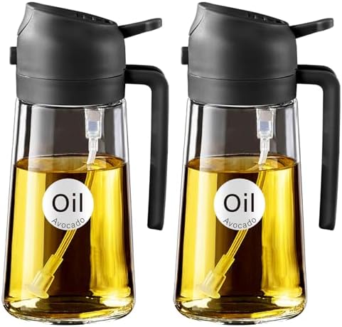 YARRAMATE 16 oz 2-in-1 Glass Olive Oil Sprayer for Cooking, Black&Black