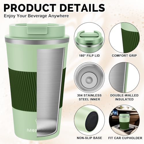 MOMSIV 17oz Travel Coffee Mug, Insulated Coffee Cup with Leakproof Lid