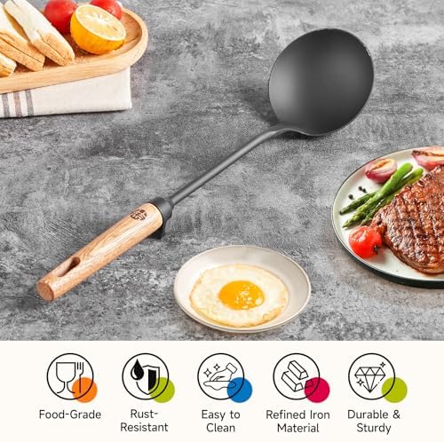 WANGYUANJI lron Spoon Soup Ladle Tool,14.37 inches Premium lron Spoon - Durable and Versatile Cooking Utensil