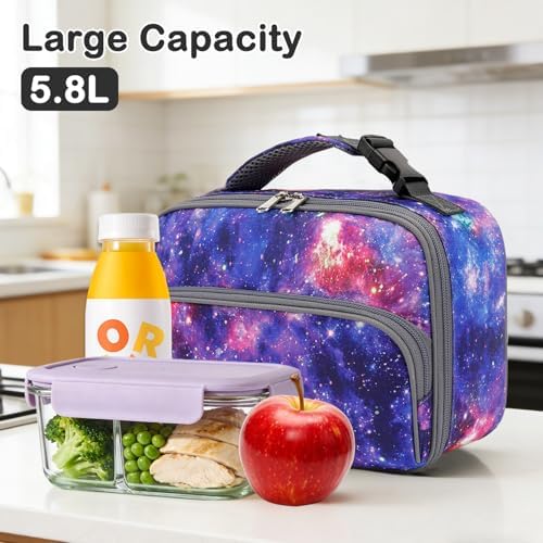 FlowFly Kids Lunch box Insulated Soft Bag Mini Cooler Back to School Thermal Meal Tote Kit for Girls, Boys, Galaxy
