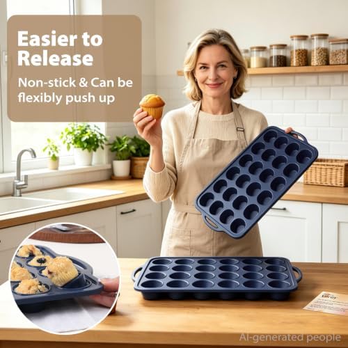 2 Pack Mini Silicone Muffin Pan with Frame, Non Stick Cupcake Baking