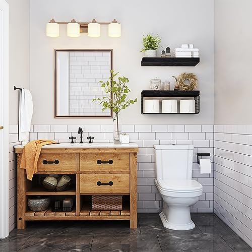 QEEIG Bathroom Shelves Over Toilet Wall Mounted (Black, Set of 2, 15.7")