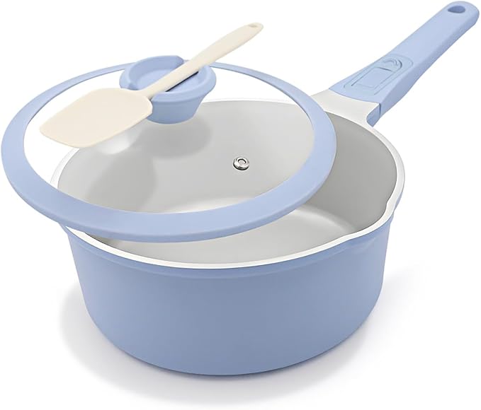 Nonstick Sauce Pan with Lid, 2.5 Qt Ceramic Saucepan with Lid, Non Stick Sauce Pan, Milk Pot&Sauce Pot&Saucepan with Pour Spout, Detachable Handle Milk Pan, Induction Compatible, Oven Safe