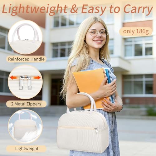 Coobiiya Corduroy Lunch Bag Lunch Box for Women Men, Cute LunchBag Lunch Tote Bags Insulated Reusable LunchBox Large Capacity Cooler Bag for Work Travel Picnic