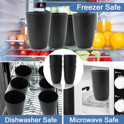 Wheat Straw Cups 6 Pcs, 16 OZ Plastic Drinking Cups (Black)