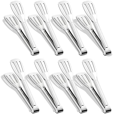 Kitchen Tongs 7 Inch, 8 Pack Stainless Steel Serving Tongs for Cooking Appetizers, Salad, Small Kitchen Tongs for Food, Dishwasher Safe