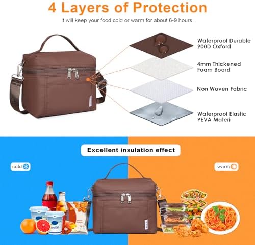 NOL 4 Liters Small Insulated Lunch Bags for Women Cooler Bag Lightweight Nylon Waterproof Lunch Box For Work （Small， Coffee）