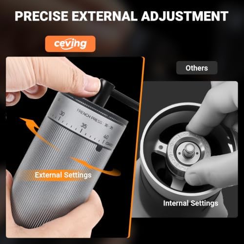 CEVING Mini Manual Coffee Grinder With 40 Adjustable Settings, Silver