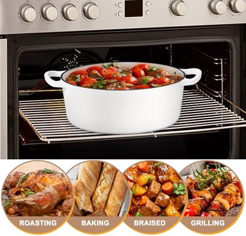 E-far 7QT Oval Dutch Oven Pot with Lid, White Enameled Cast Iron Dutch Oven