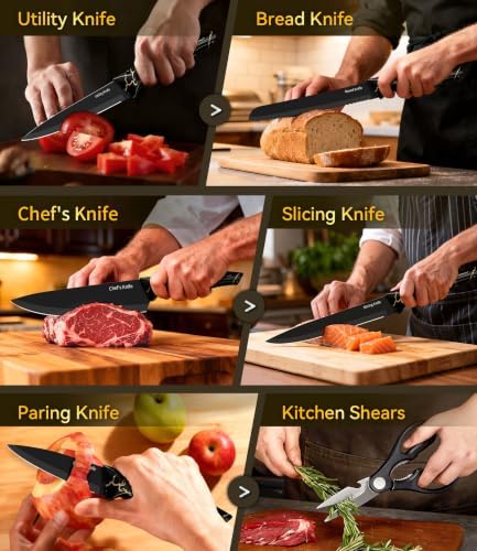 8 Pieces Kitchen Knife Block Sets, Dishwasher Safe, Black