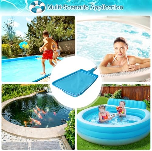 Pool Net, Professional Swimming Pool & Hot Tub Skimmer Net Accessories, Heavy Duty Pool Leaf Rake Cleaning Tool with Pole, Fine Nylon Mesh Bag Easy to Clean Bugs, Debris, Leaves(Blue)