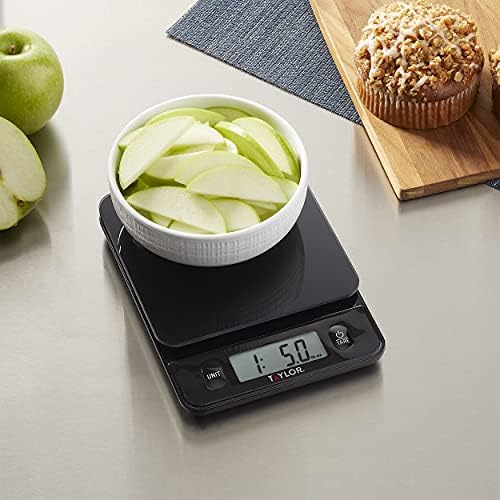 Taylor Glass Top Food Scale with Touch Controls, 11 lb Capacity, Sleek Black Design for Precision Food Measurement in Grams and Ounces (Pack of 4)