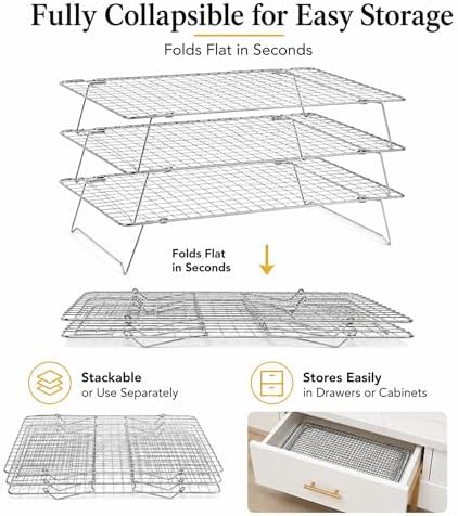 Cooling Rack 16"x10", 3-Tier Stackable & Collapsible Cooling Racks