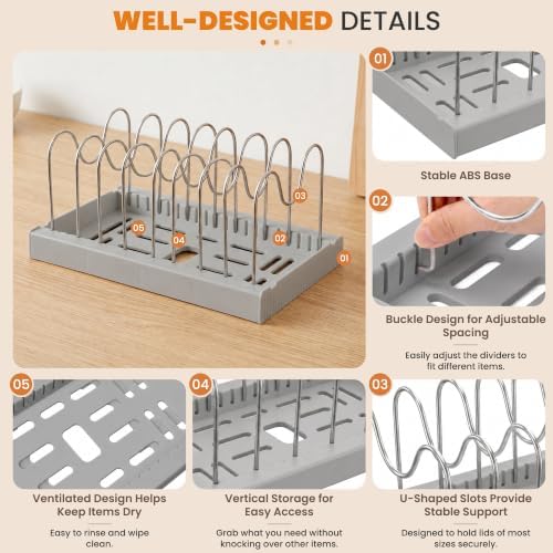 2 Pack Expandable Pot Lid Organizers with 10 Adjustable Dividers