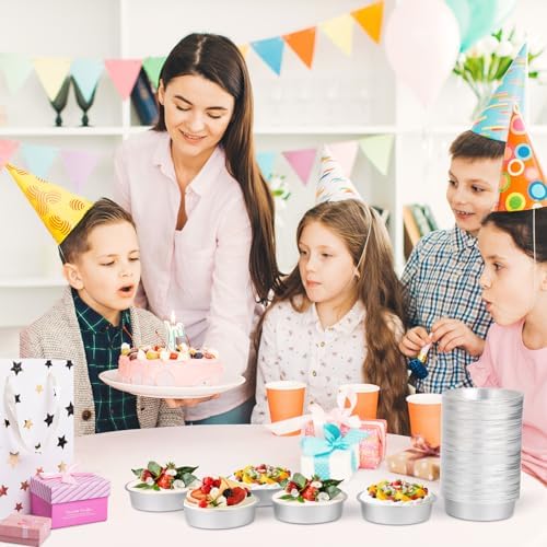 Beasea Aluminum Ramekins, 100 Pack 4" 7.3oz 215ml Mini Disposable Baking Foil Cups No Lids Ramekin Cup Cupcake Aluminum Baking Cups for Party - Silver