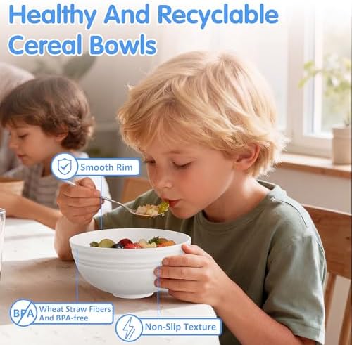 Quatish 4 PCS Cereal Bowls, Plastic Bowls, Small Snack Soup Kitchen Bowl
