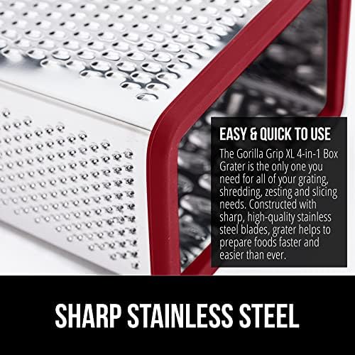 GORILLA GRIP® XL 4-Sided Stainless Steel BPA-Free Cheese Grater, Red