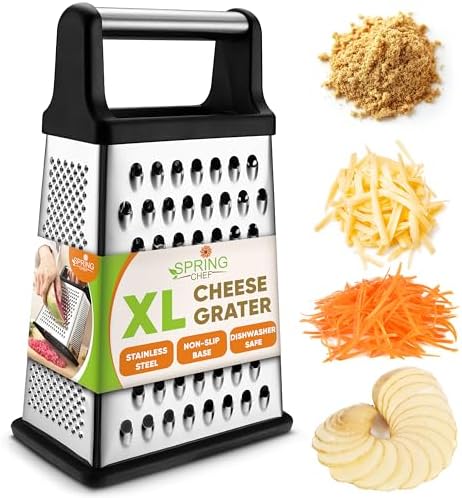 Spring Chef Stainless Steel XL Cheese Grater for Kitchen, Black