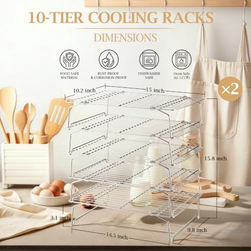 LIANYU 5-Tier Stackable Cooling Rack for Cooking & Baking, 10"x15", 2 Pack