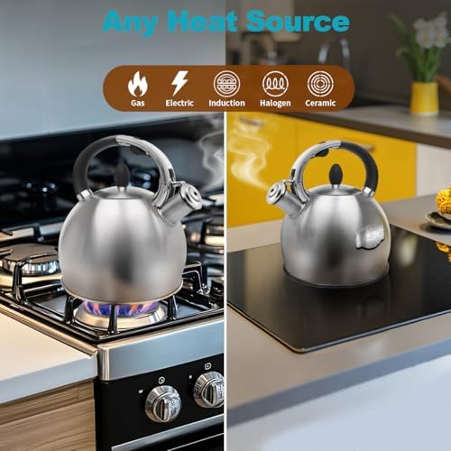 Whistling Stovetop Tea Kettle, 2.64 Qt 304 Stainless Steel （Brushed）