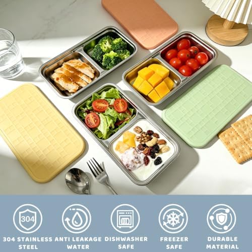 15 oz Snack Containers for Kids, Stainless Steel Lunch Box 3 Pack