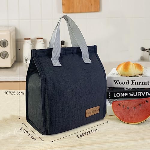 Mziart Minimalist Lunch Bag Small Insulated Lunch Box for Women Men, Black