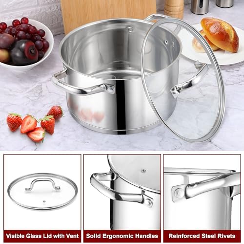 LIANYU 6 QT Stainless Steel Stock Pot, Tri-Ply Base Cooking Soup Pot