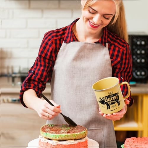 PGYARD Bacon Grease Container with Strainer-46OZ Enamel Keeper with Spatula