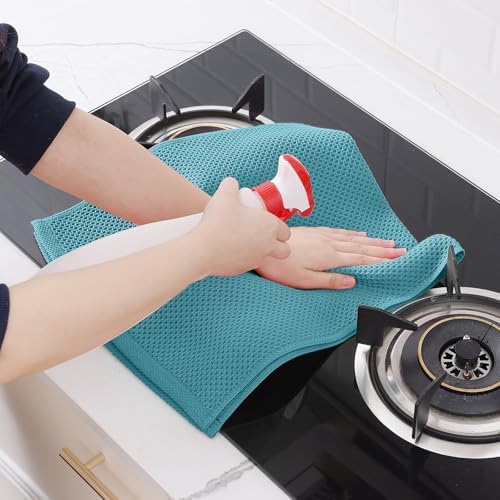 Homaxy 100% Cotton Waffle Weave Kitchen Dish Towels 8-Pack, Lake Blue