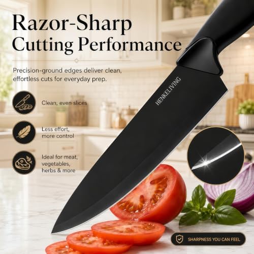 19-Piece Black Kitchen Knife Block Set with Built-in Sharpener